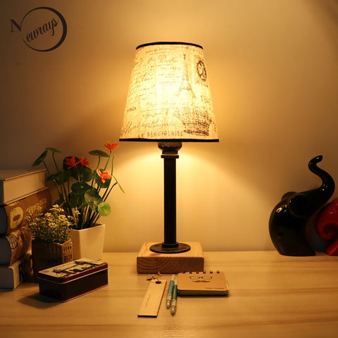 Vintage design retro black bedside steam punk fabric lampshade table lamp