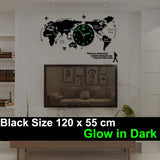 World Map Large Wall Clock Modern Design 3D Stickers Hanging Clock