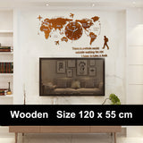 World Map Large Wall Clock Modern Design 3D Stickers Hanging Clock