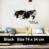 World Map Large Wall Clock Modern Design 3D Stickers Hanging Clock