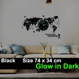 World Map Large Wall Clock Modern Design 3D Stickers Hanging Clock