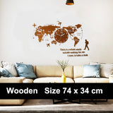 World Map Large Wall Clock Modern Design 3D Stickers Hanging Clock