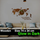 World Map Large Wall Clock Modern Design 3D Stickers Hanging Clock