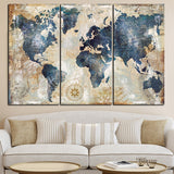 3Panel Watercolor World Map Modular Painting Posters