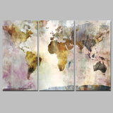 3Panel Watercolor World Map Modular Painting Posters