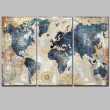 3Panel Watercolor World Map Modular Painting Posters
