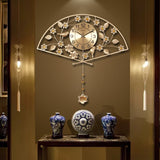 Chinese Style Metal Vintage Gold Fan Shape Clock
