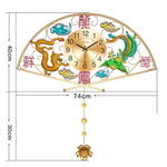 Chinese Style Metal Vintage Gold Fan Shape Clock