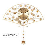 Chinese Style Metal Vintage Gold Fan Shape Clock