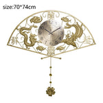 Chinese Style Metal Vintage Gold Fan Shape Clock