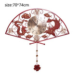 Chinese Style Metal Vintage Gold Fan Shape Clock