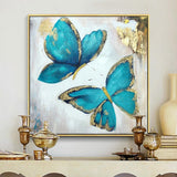 Gold Blue Butterfly Acrylic Painting on Canvas