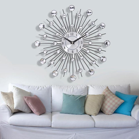 Mirror Sun Silver Wall Clocks Modern Design Metal